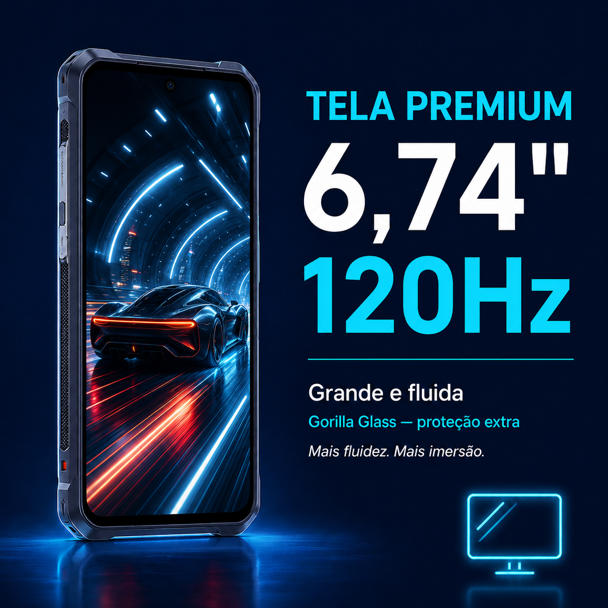 Tela 6,74 polegadas 120Hz